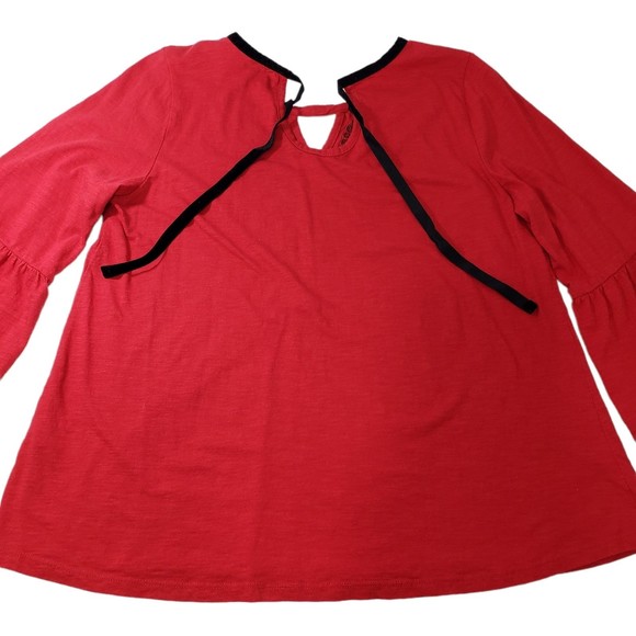 New Directions Red 3/4 Sleeve Blouse with Embroidery and Bell Sleeves, Size PL - Picture 2 of 10